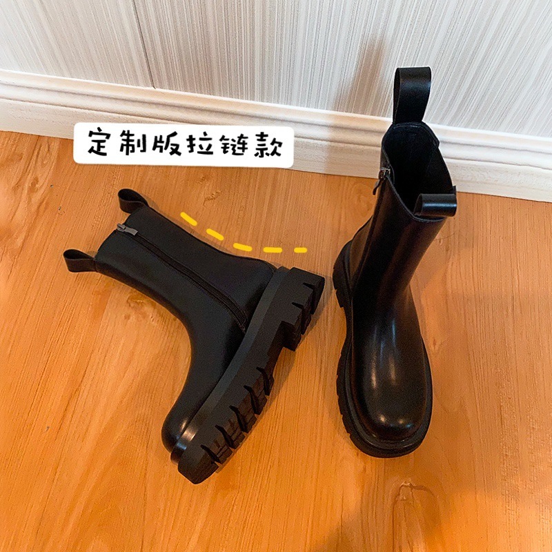 2024新型秋冬mona中筒靴厚い底BVマーティン靴女性タバコ筒英倫風真皮チェルシーショートブーツ|undefined