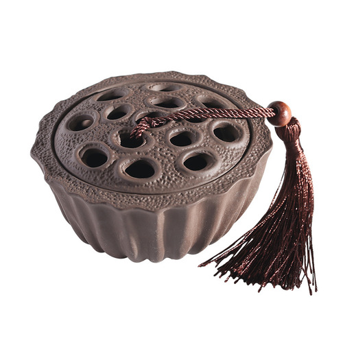 Ceramic Lotus-Shape Hollow Incense Burner, Sandalwood & Agarwood Aroma Diffuser, Calming Home & Indoor Tea Ceremony Large-Sized Mosquito Coil Burner with Tray