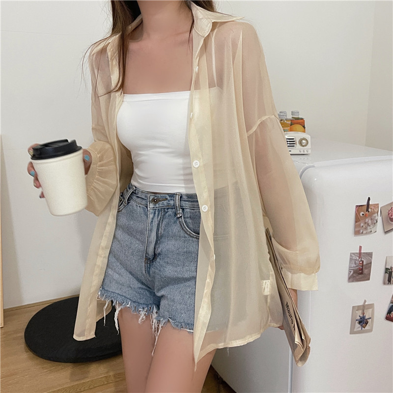 112g Weight Long Sleeve Sleeve Length Single Breasted Placket Type Shirtsleeve Sleeve Type Polyester, Chiffon Fabric Type Regular Top Length Cardigan Tops Type Holiday Occasion Shirt Collar Neckline Loose Fit Type Solid Color Pattern Summer, Spring Season Women's Gender Casual Style Wholesale Women's Casual Solid Color Long Sleeve Blouses 81