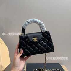 高品质Kelly 金标菱格链条带手柄 亮面小牛皮 斜挎单肩手提包