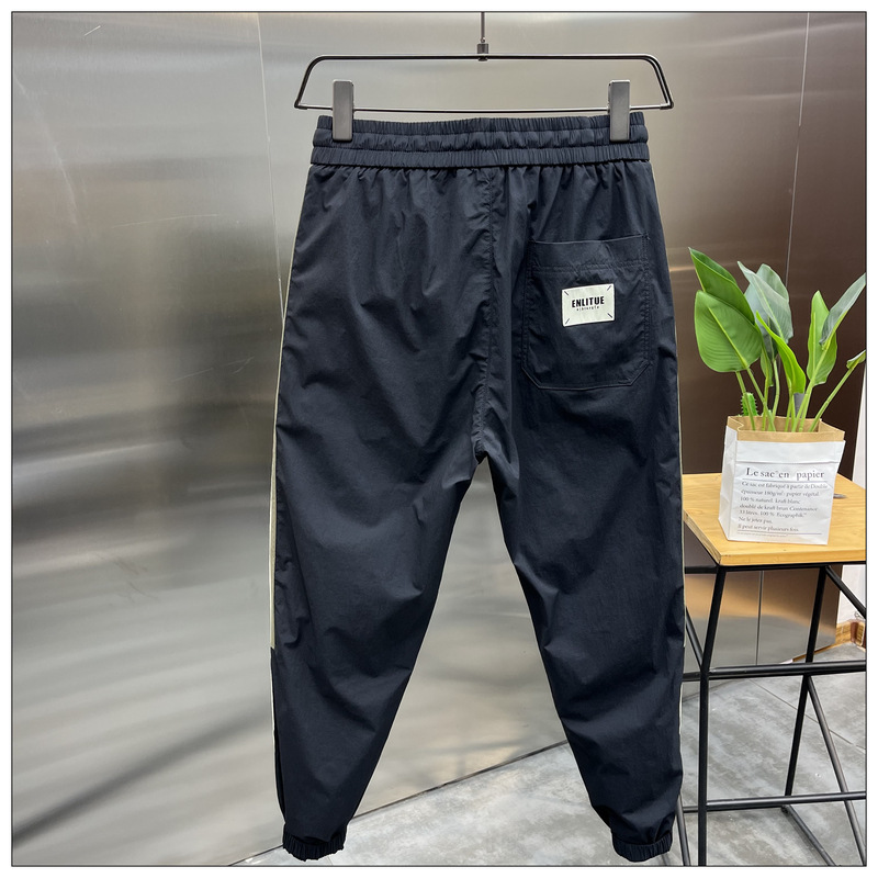 Spring summer quick drying washed loose men's side striped splicing trend slim fit leg binding cropped pants, sports and_voghion.com
