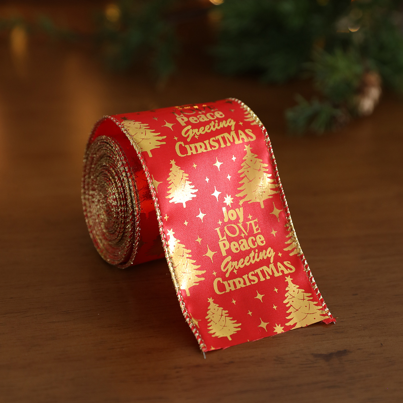 Tela de Navidad de cebolla dorada estampada caja de regalo de árbol de Navidad arco tejido cinta de cinta decoración cinta de colores cinta