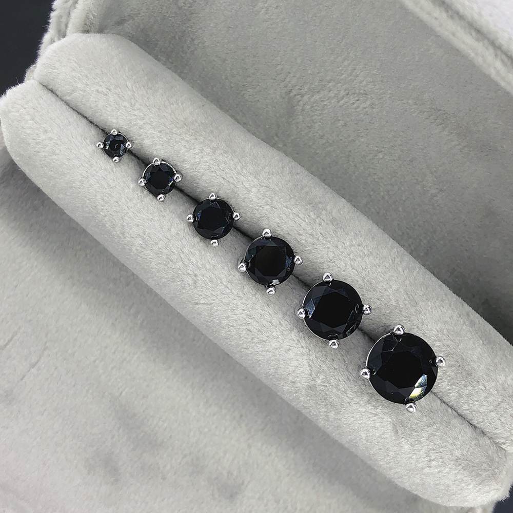 Classic Round Zircon Stud Earrings For Men Black Stone Jewelry_voghion.com