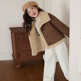 女童加绒外套秋冬装2025新款儿童洋气冬季加厚羊毛羔皮毛一体上衣