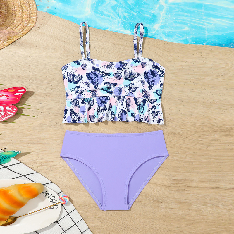 Children's new girls' swimsuit foreign trade Amazon girls' two-piece swimsuit medium and big children's printed bikini swimsuit