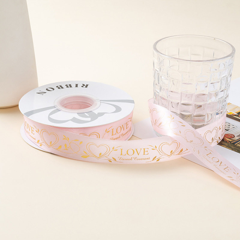 Estampado de oro amor cinta cinta de seda regalo embalaje regalo colorido pastel decoración cinta accesorios cinta de arco