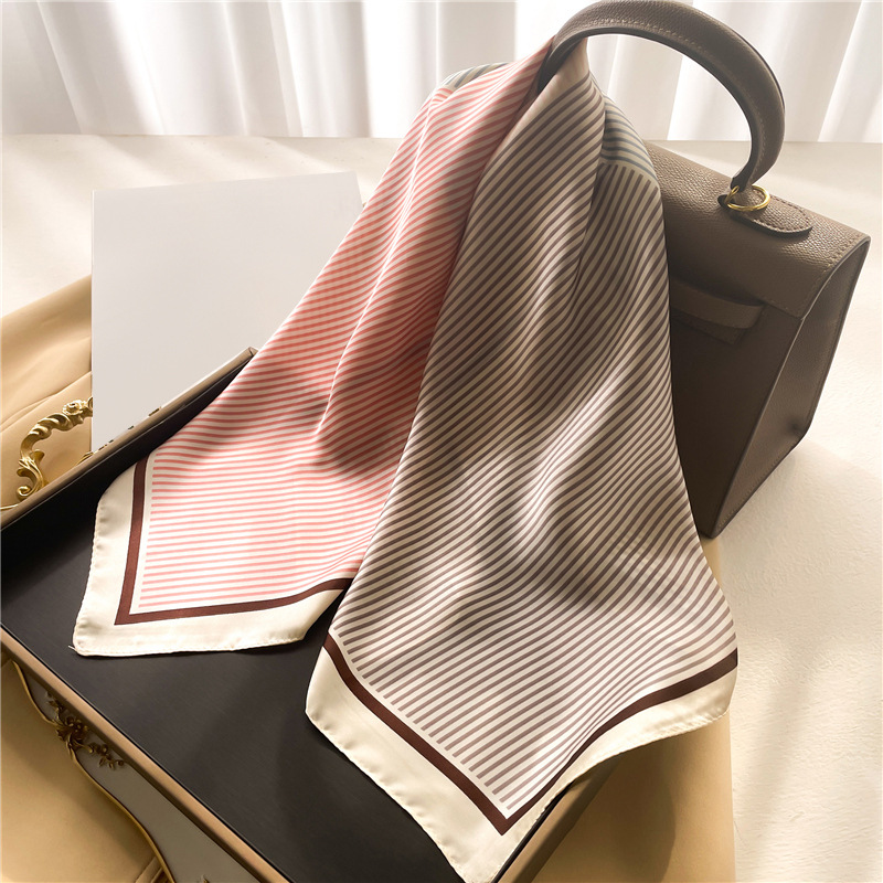 Sciarpa di seta a righe sottili per donna, nuova sciarpa quadrata, sciarpa a quadri, abbinamento di colori, camicia professionale, sciarpa con cravatta, sciarpa con elastico per capelli, versatile_voghion.com