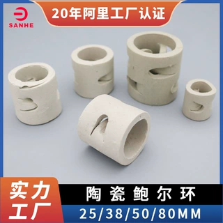 陶瓷鲍尔环填料 76mm陶瓷鲍尔环散堆填充物脱硫塔用 76陶瓷鲍尔环