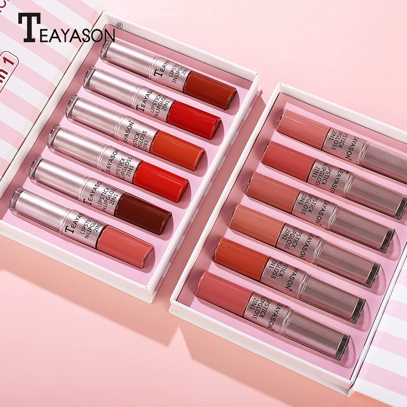 Двусторонняя матовая помада-блеск набор помада полупрозрачное затенение 2 в 1, 6 предметов