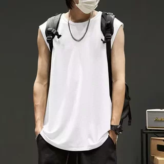 冰丝背心男夏季外穿薄款宽松大码网眼透气运动健身速干无袖T恤 潮