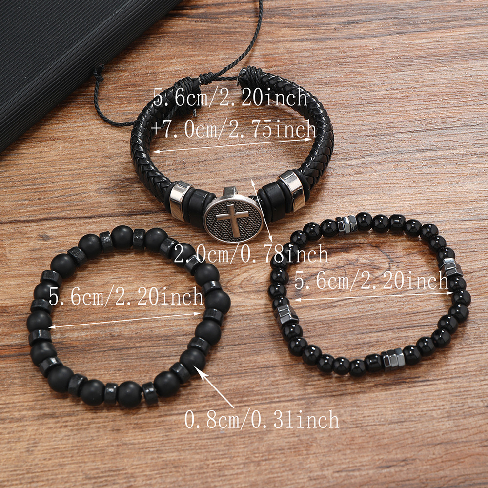 Retro Round Obsidian Beaded Men's Bracelets 1 Set display picture 24