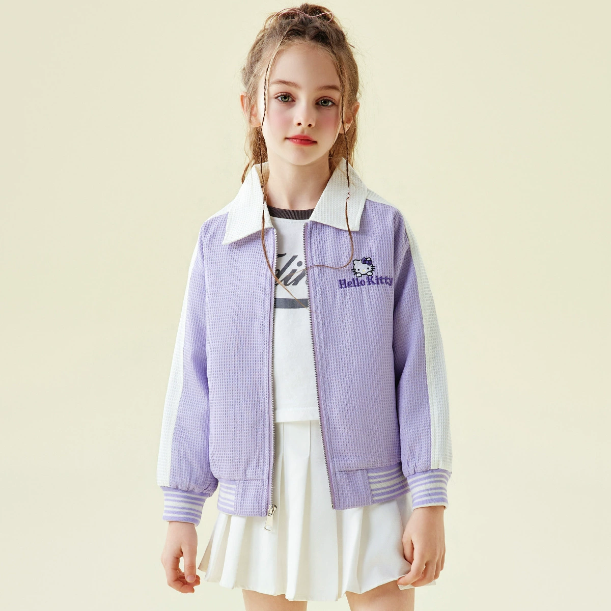 HelloKitty Hello Kitty девушка осень куртка 2024 новый мультяшный отворот 3-12 лет иностранная модная осень