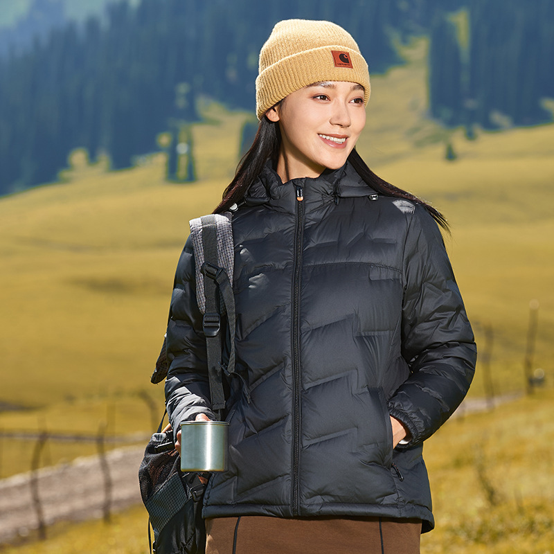 Outdoor Women's Solid Color Hooded down Jacket with Graphene Heat Storage, Windproof and Warm