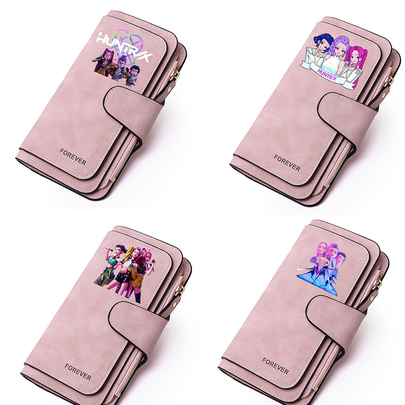 Kpop Demon Slayer Wallet Women Cartoon Cute Wallet Card Holder Folding Teenager Long Wide Purse Girls
