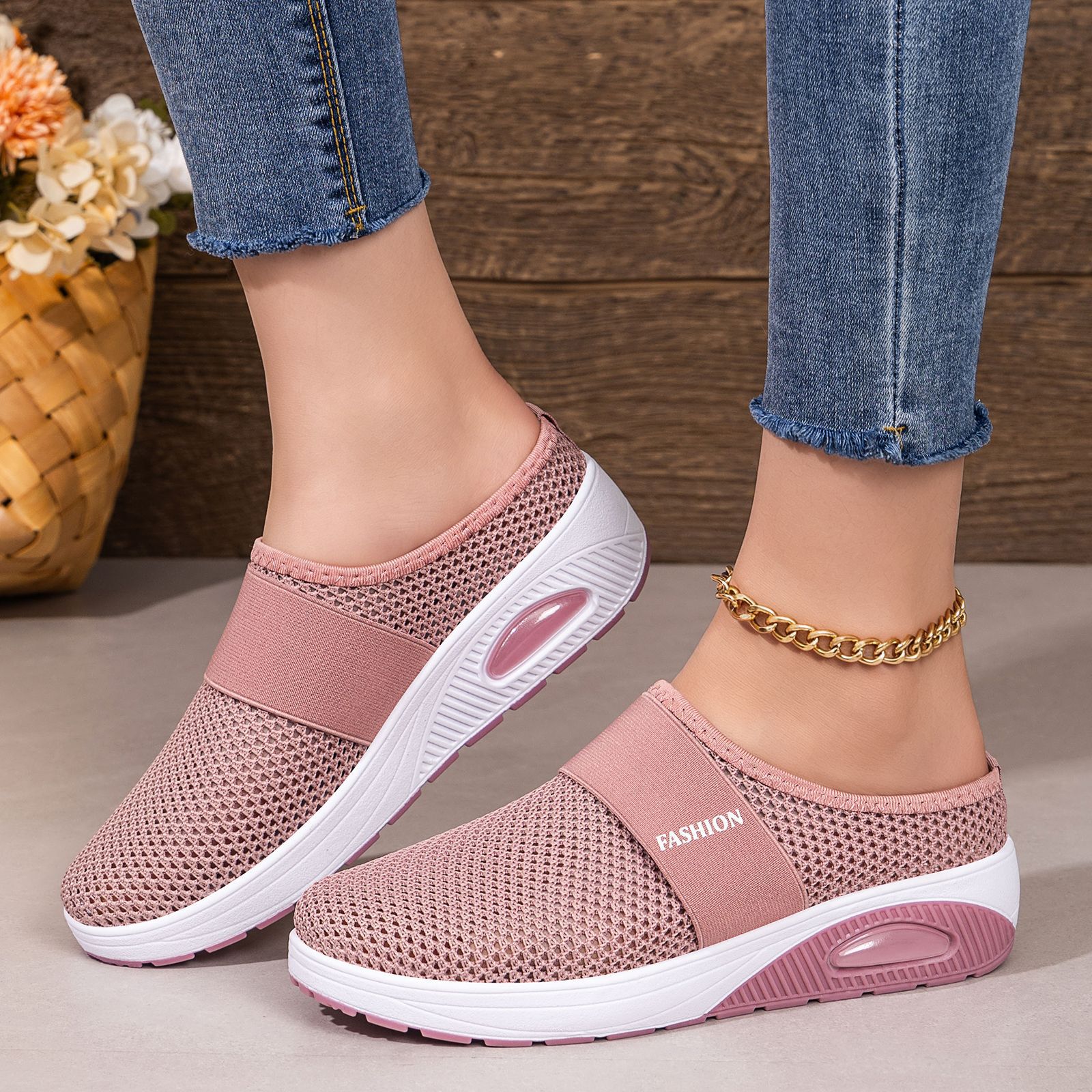 2026 nuevo verano transfronterizo sin tacones rocantes zapatos de mujer suela gruesa ligera con almohadilla de aire zapatos de malla transpirables zapatos de mujer