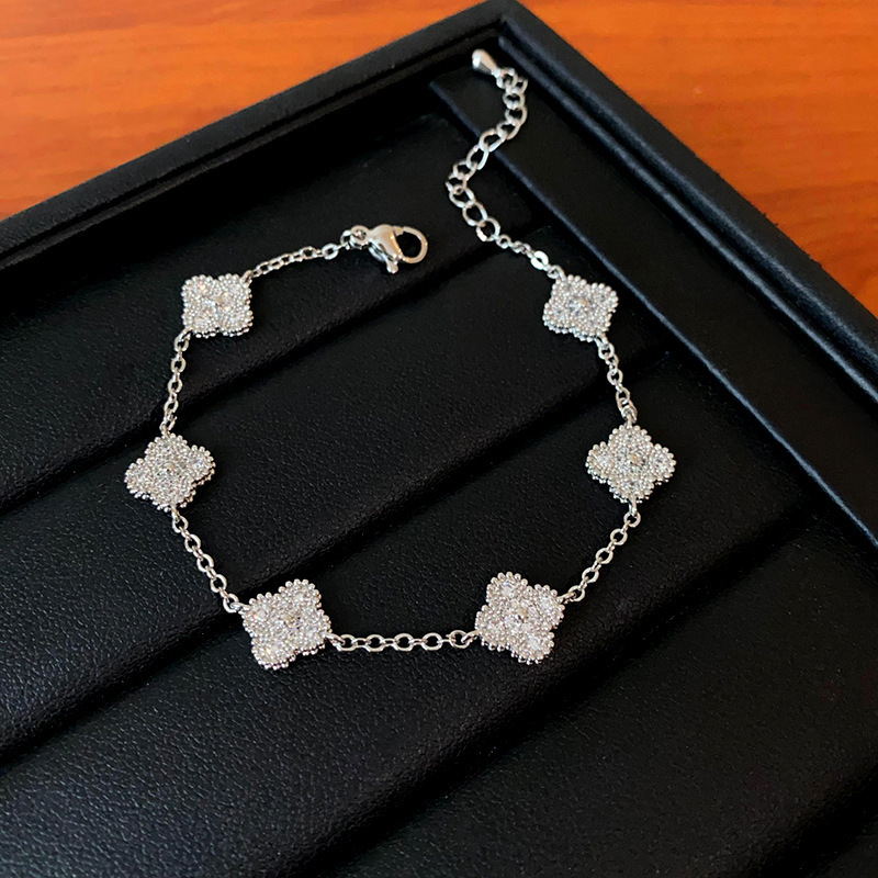 Zircon flor pulsera serie plateada nicho lujoso ligero diseño pulsera de alta calidad moda exquisita collar versátil joyas mujeres