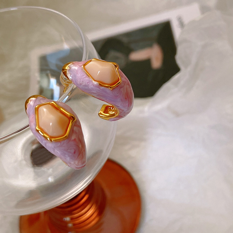 Retro Irregular Copper Enamel Plating Ear Studs 1 Pair