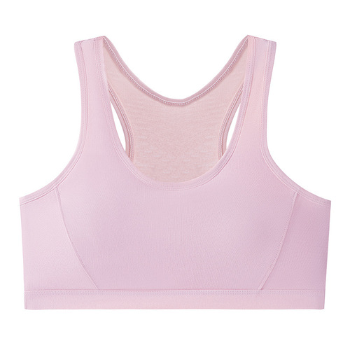 Girls' Development Period Underwear, Pure Cotton Breathable Hiding Bra with Fixed Cups, Student's 