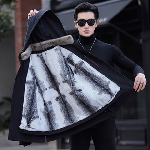 Parksuit Detachable Men's Mid-Long Fur One-Pike Rabbit Hair Liner Fur Coat Thickened Winter Coat