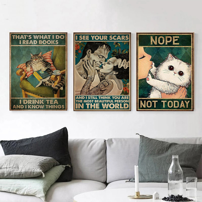 Creative Bathroom Cat Cosplay Living Room Bedroom Poster Canvas Hanging Decorative Painting Core Printing_voghion.com