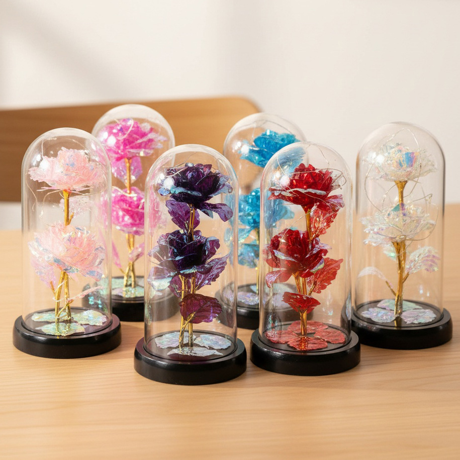 Rosas transfronterizas inmortales flores cubierta de vidrio decoración pareja regalos de día de San Valentín Día de la Madre ideas de cumpleaños 38 regalos pequeños