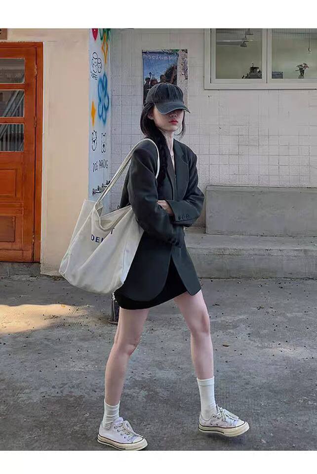 Áo blazer nữ dáng suông cổ vest hai nút tay dài phong cách Hàn Quốc — Màu đen [mẫu chất lượng cao], Nâu, màu xanh đậm, màu xám đậm chi tiết 27
