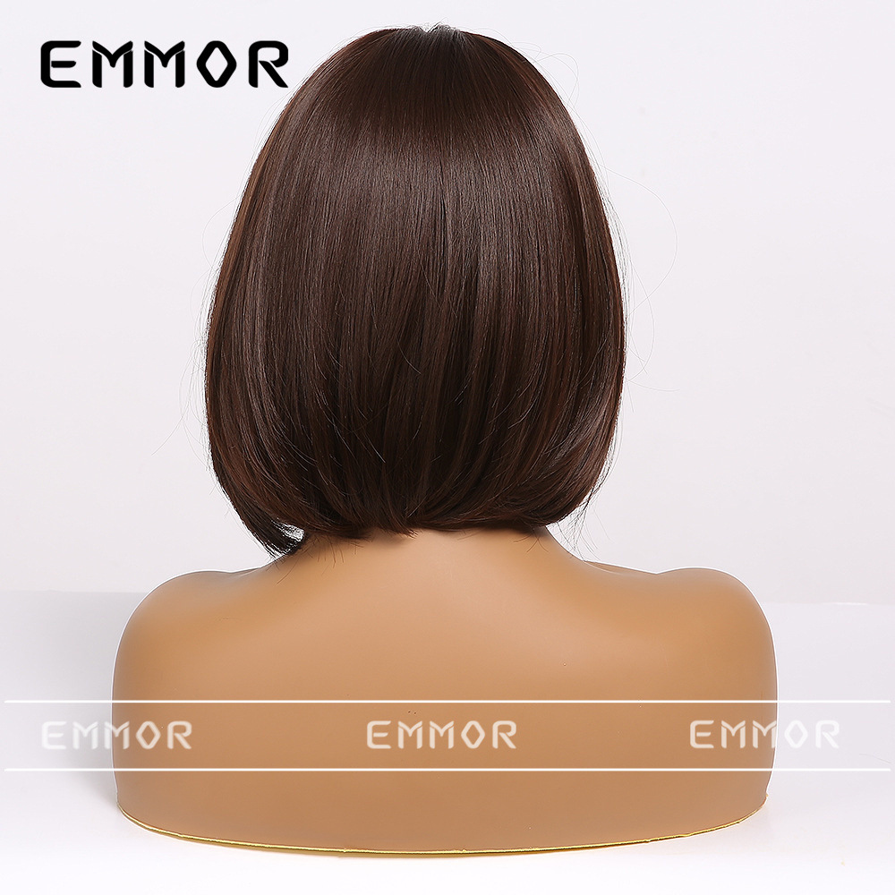 Emmor europeo y americano Amazon Comercio exterior peluca transfronteriza marrón BOB cabeza Rosa Red de pelo de fibra química de las mujeres cubierta de la cabeza del pelo