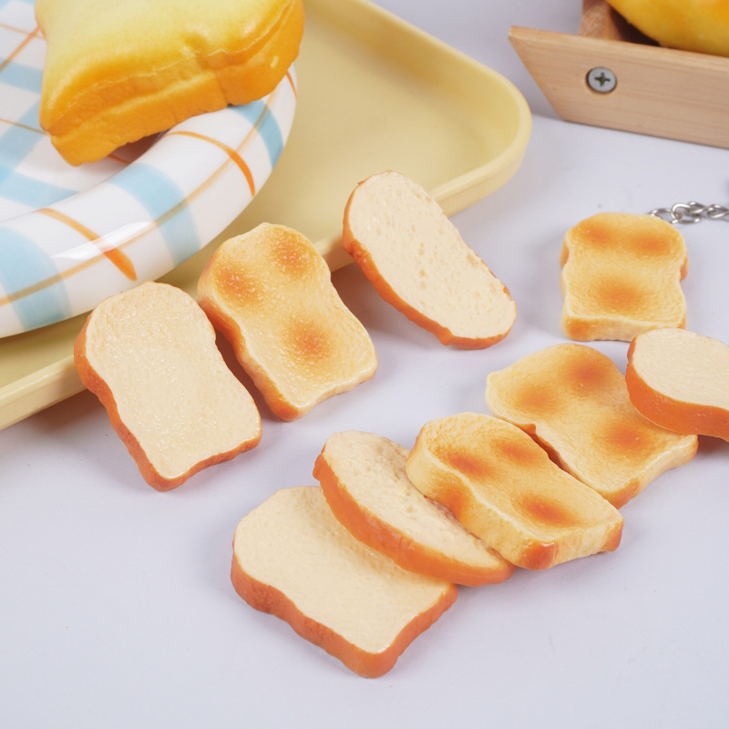 Pvc Miniature Realistic Bread Slice Toast Model Mini Realistic Food Toast Slice Keychain Pendant Toy