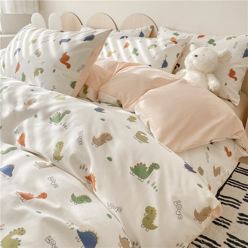 Cama de algodón de cuatro piezas 100 cubierta de sábanas de algodón cubierta de sábanas de dormitorio de estudiantes de tres piezas con camas Kasa4