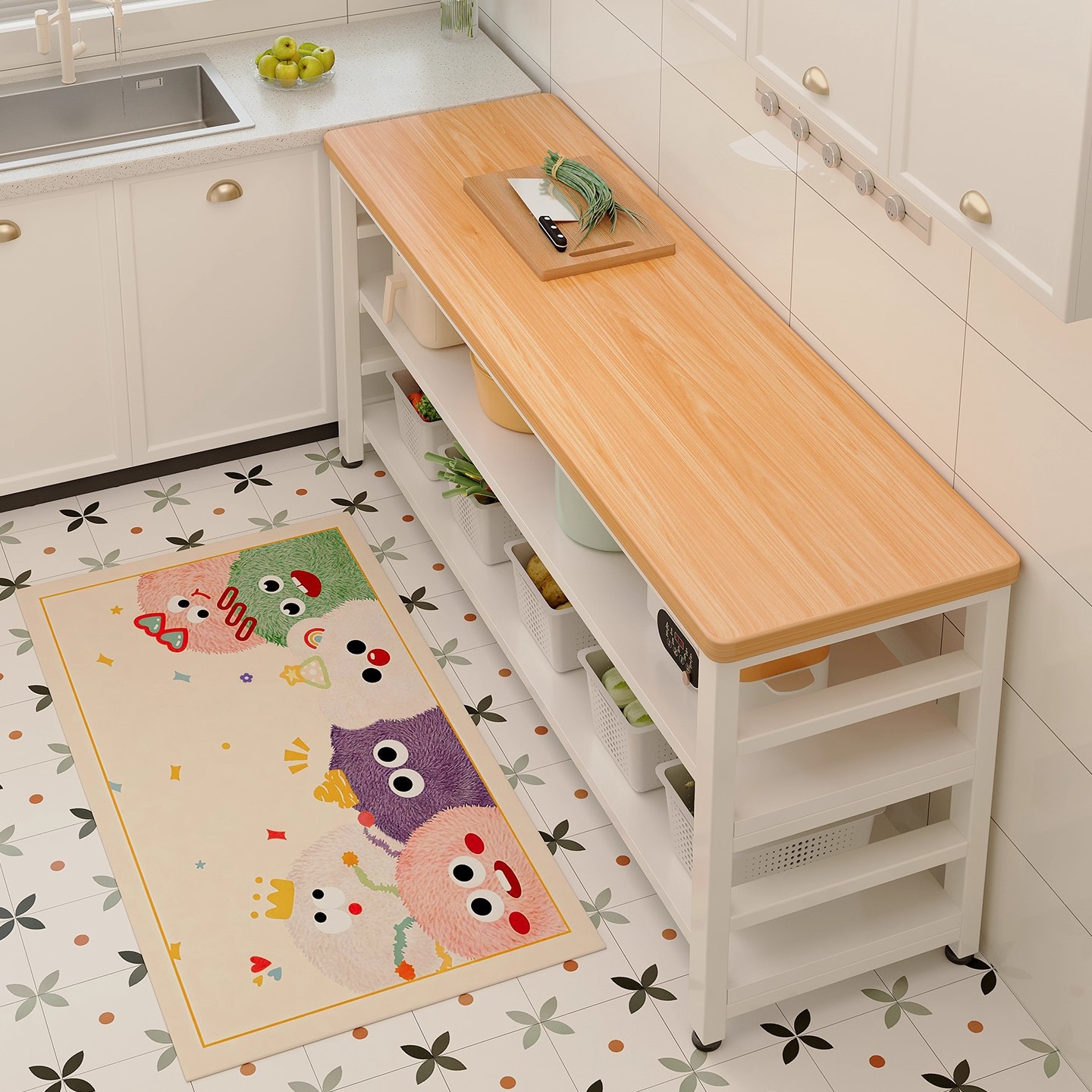 Nuevo estante de cocina piso multifuncional mesa de corte de vegetales mesa de trabajo multicapa de microondas estante de almacenamiento gabinete de borde estrecho