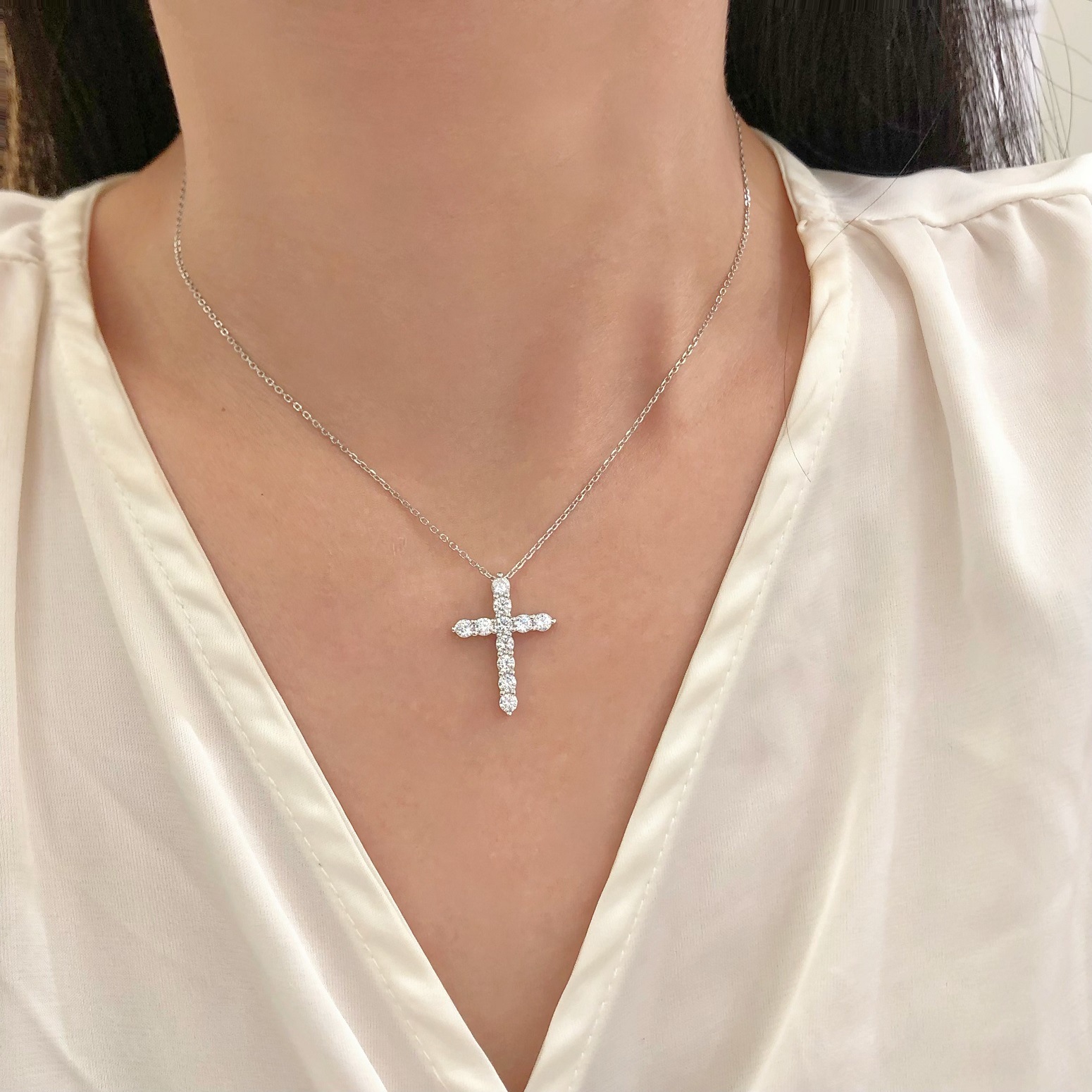 5g Weight 925 Sterling Silver Pendant Material Zircon Inlay Material Pendant Necklace Classification 925 sterling silver Chain Material 1 Piece Quantity Holiday, Daily Occasion 925 Sterling Silver Material Geometric, Cross Pattern Women's Gender Plating, Inlay Design IG Style, Modern Style Style 925 Sterling Silver Zircon Plating Inlay Geometric Cross Pendant Necklace 8