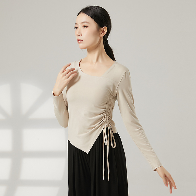 New Chinese Classical Dance Long Sleeve Modern Dance Practice Suit Top Women's Dance Suit Drawstring