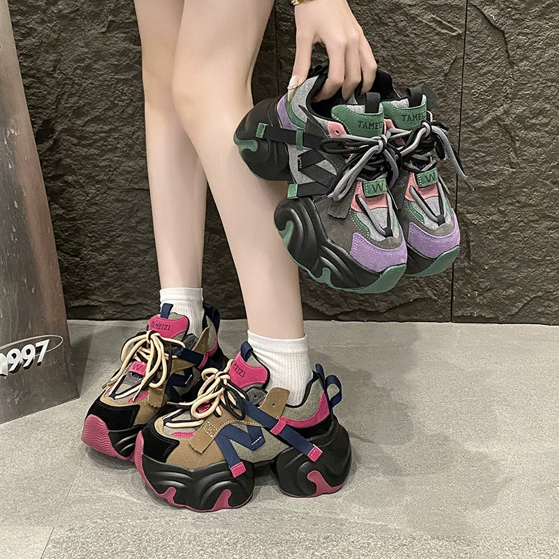 34-40 ярдов папы обувь 2025 новая спортивная обувь на толстой подошве с повышенной шнуровкой повседневная обувь модная женская обувь