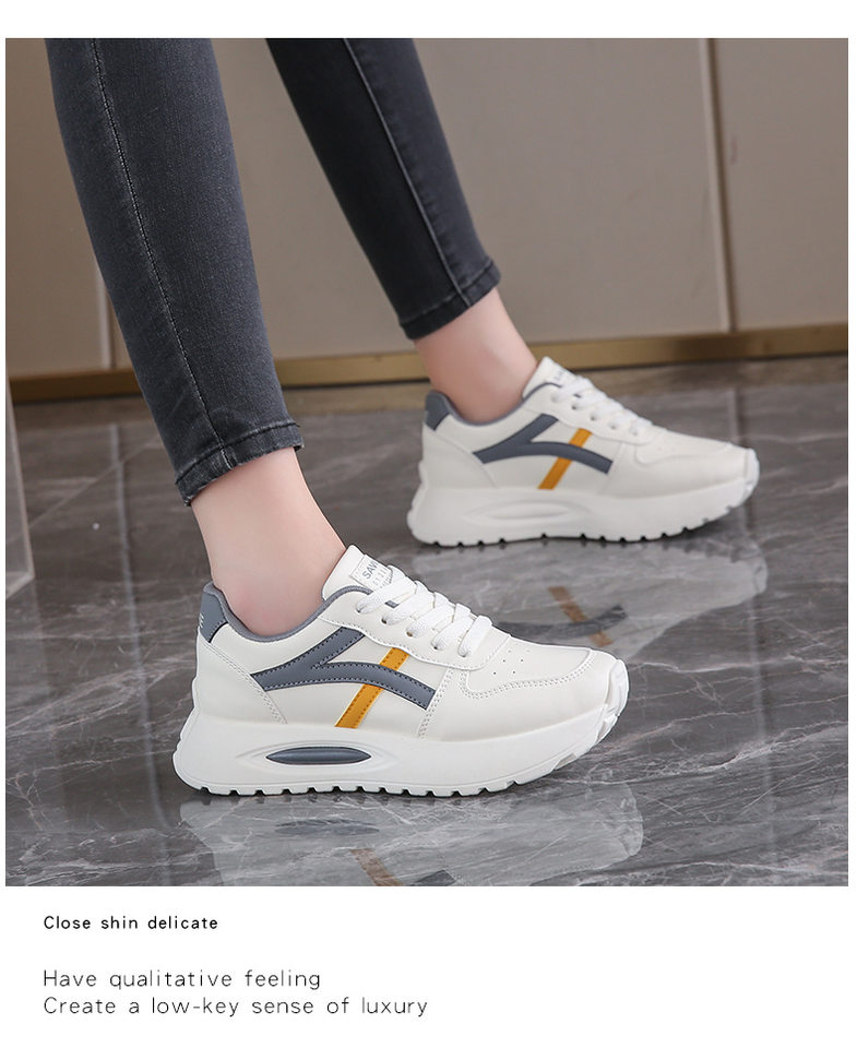 Giày sneaker nữ đế dày kiểu giày trắng cổ thấp, gót vừa 3–5 cm, dây buộc phía trước — Màu kaki be, Màu xanh be, Màu xám be chi tiết 20