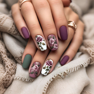 European and American Cross-Border Foreign Trade Versatile Elegant Ins Style Purple Green Solid Color Purple Rose Square-Shaped Nail Art Press-On Nails 24 Pieces