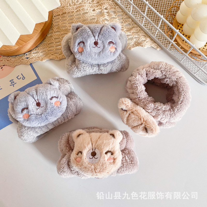 Gato de dibujos animados lavado de cara correa de muñeca chica lavado de manos prevenir brazalete húmedo pulsera absorbente muñeca linda banda de pelo