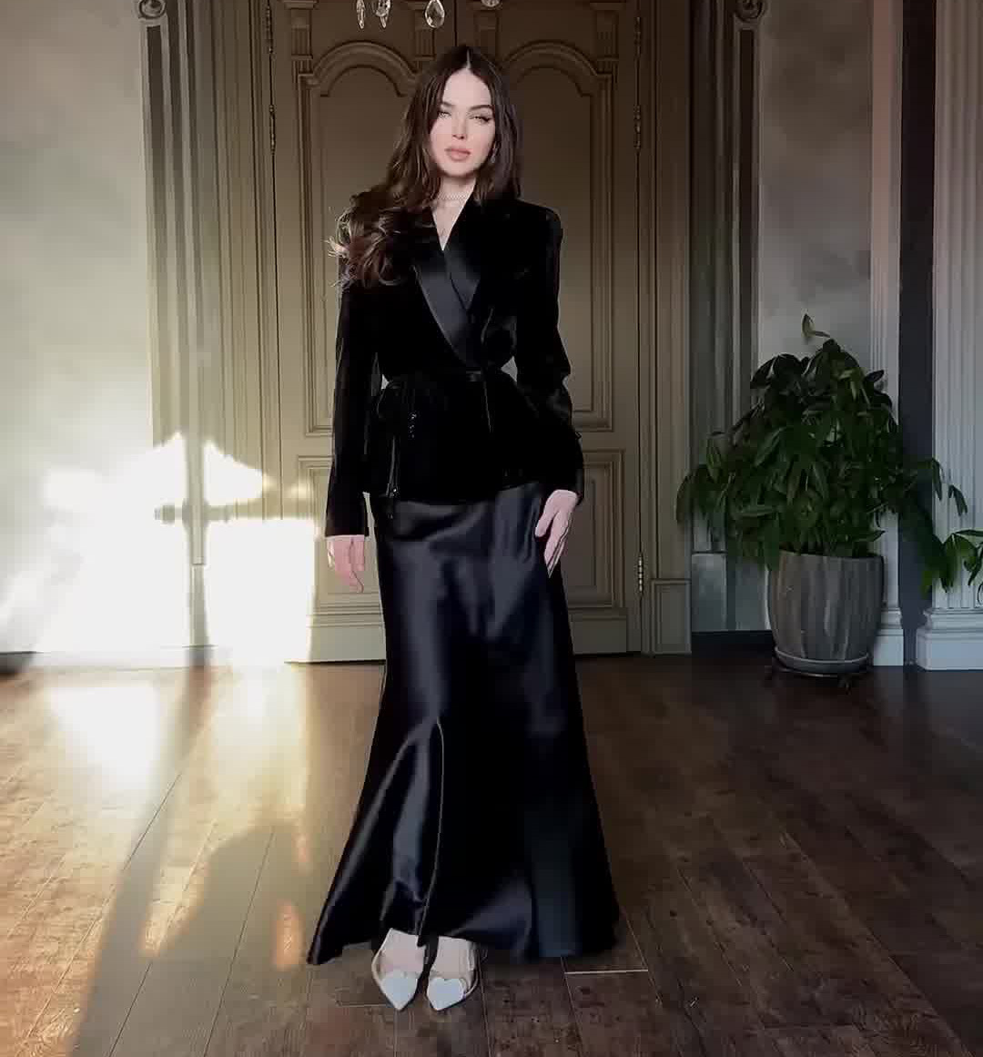 Women's Velvet Suit Jacket And Skirt Set New Fashion_ecoleips.com