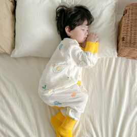 宝宝睡袋春秋薄款纯棉纱婴儿分腿防踢被夏男女孩儿童连体睡衣四季