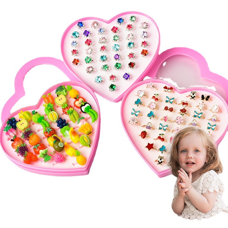 Anillo DE LOS NIÑOS caja de regalo caja de amor del estudiante traje rhinestone niñas anillo ajustable 36 princesa anillos