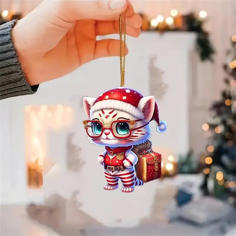 Creativo nuevo tipo de Navidad nuevo tipo lindo pequeño tigre colgante acrílico plano transfronterizo colgante espejo retrovisor image 3
