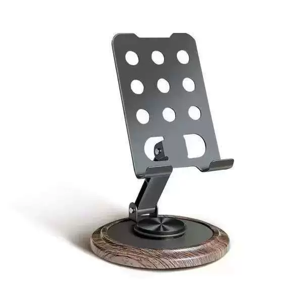 Трансграничный вращающийся на 360 градусов настольный складной популярный держатель для мобильного телефона с металлическим материалом и пластиком под дерево.