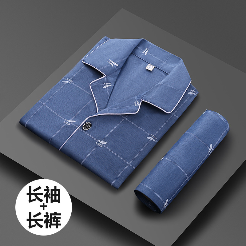 Primavera y otoño de los hombres 100% algodón pijamas juventud casual desgaste traje más tamaño manga larga se puede usar fuera