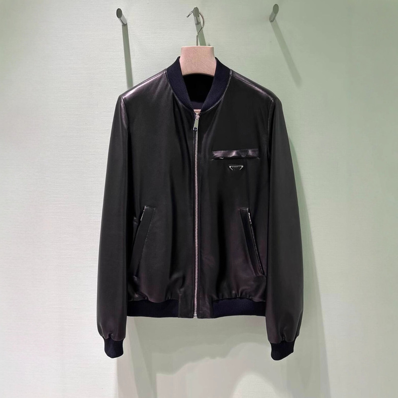 Correct Version of the Original P Brand Double-Sided Lambskin Plain Jacket, Slim Fit, Versatile, with Dust Bag and Hanger