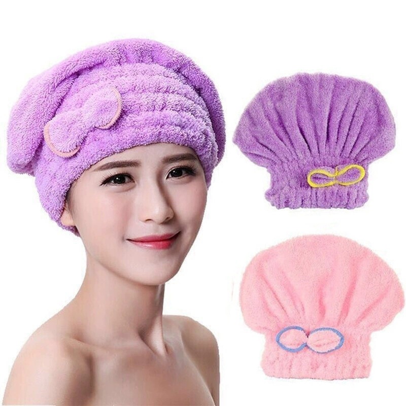 Cappello da principessa con nodo a farfalla, pile di corallo ad alta densità, capelli ad asciugatura rapida, cuffia da bagno morbida e assorbente a fibra lunga._voghion.com