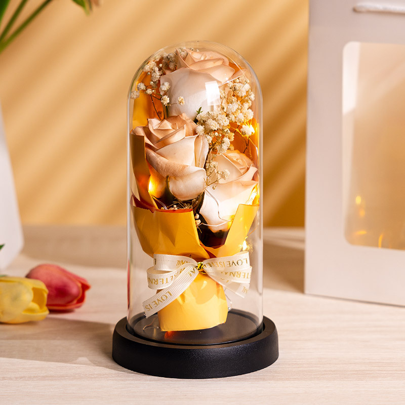 誕生日プレゼント、アイスブロークンブルー、プリザーブドフラワー、ドライフラワー、ボーイフレンド、ガールフレンド、親友、ローズ、カスミソウ、ガラスカバーブーケ、卸売|undefined
