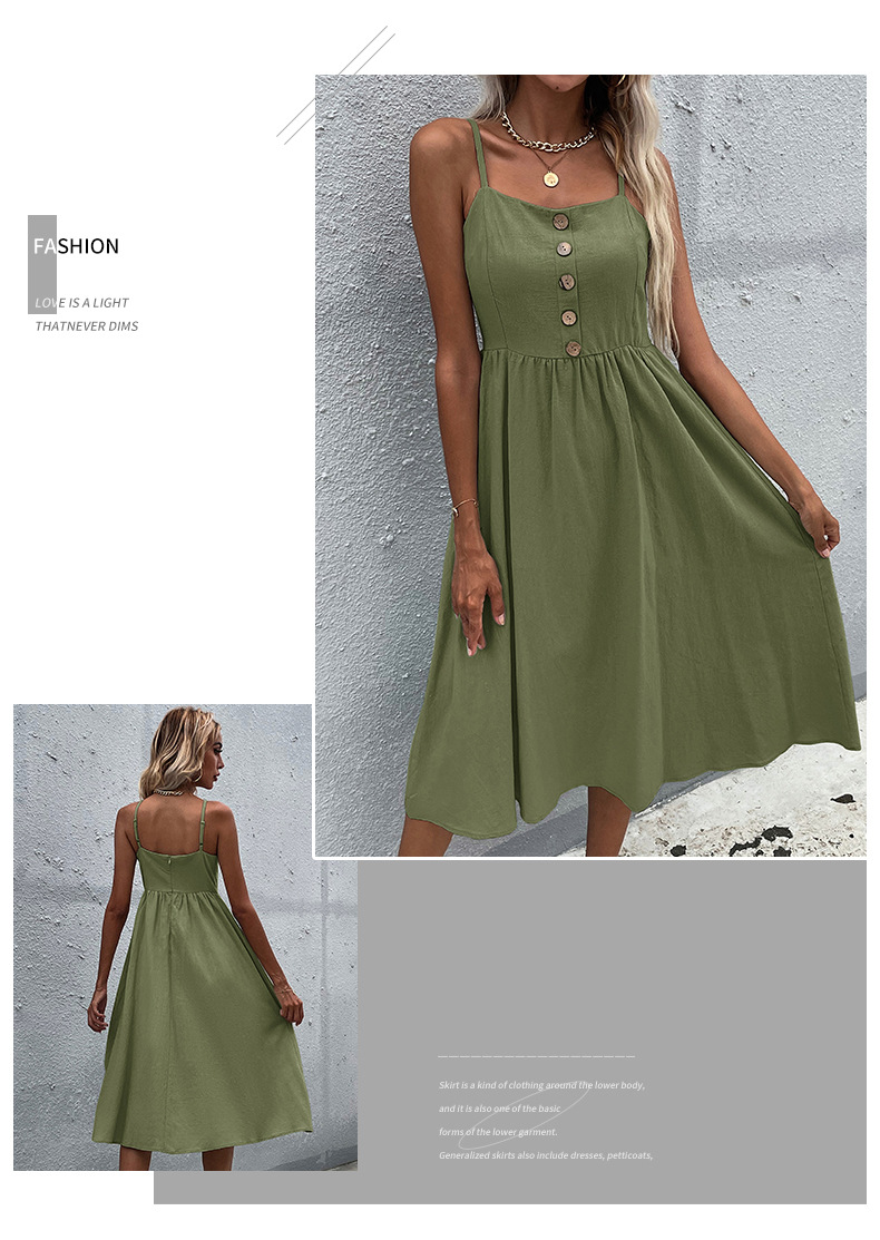 Solid Color Button Decorated Suspender Dress NSYYF104575