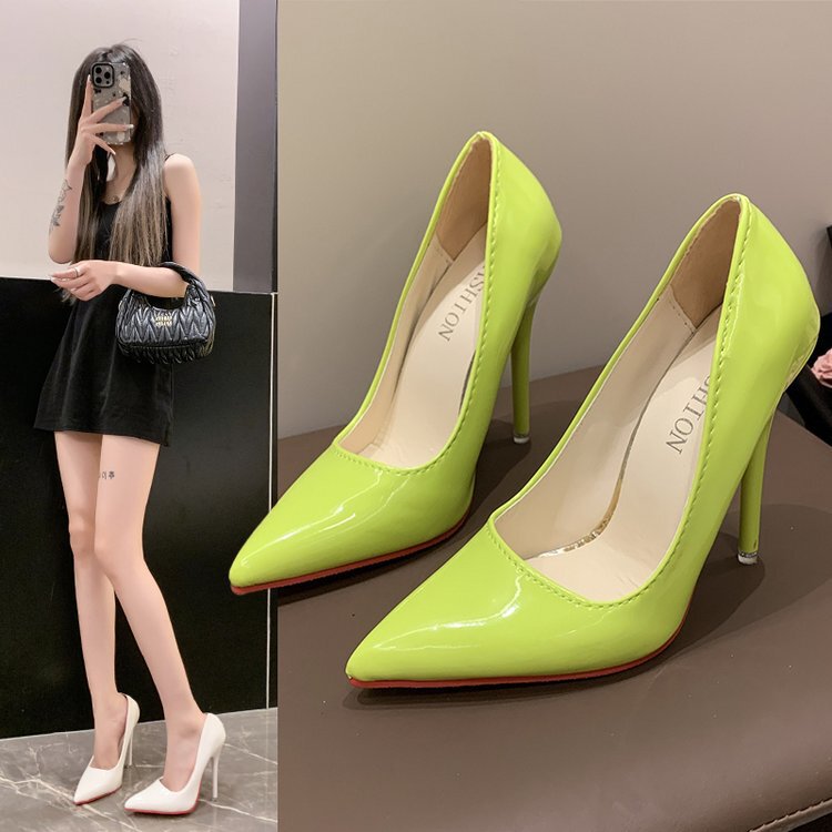 High Heels Women's Stiletto Heels 2024 Spring and Autum Shallow Patent Leather Sexy Pointed Toe High Heels Bright Leather Flats for Women