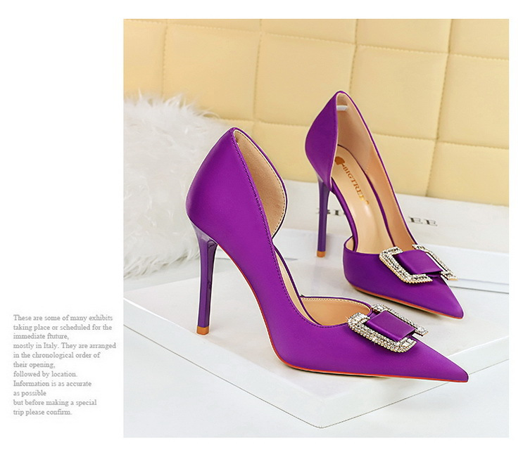 Slim side hollowed-out high heels for women slim heels super high heels rhinestone buckle single shoes_voghion.com
