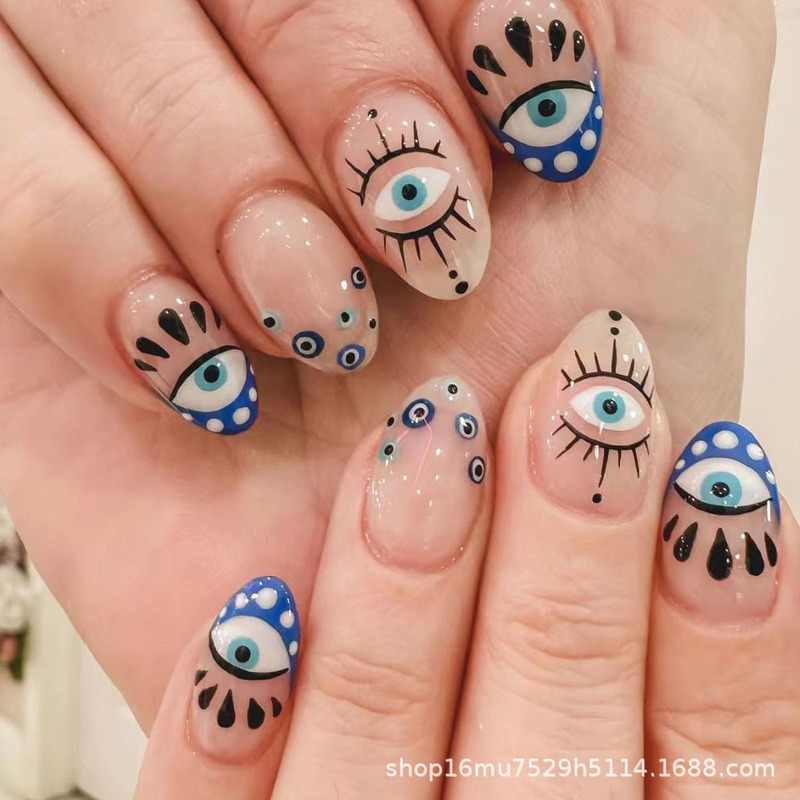 24-Piece Set of Wearable Nails, Cross-Border Blue Eye Nail Patches, Removable Nail Art Suitable for Women and Girls, Boxed
