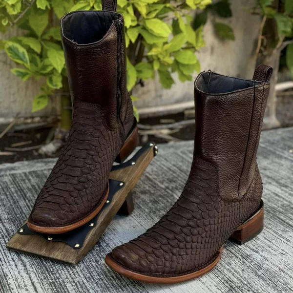 Amazon TEMU cross-border foreign trade new thick heel knight men's boots crocodile square head snake pattern western cowboy boots